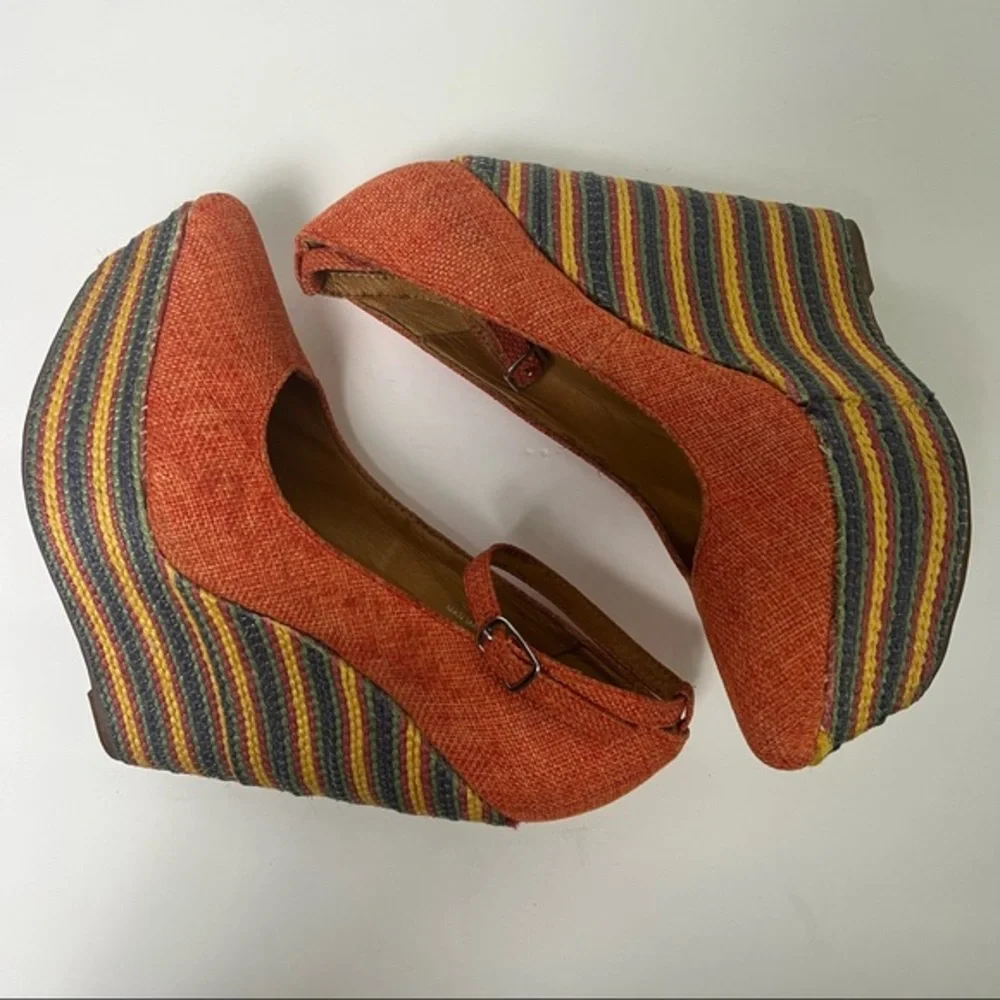 Jeffrey Campbell Orange Multicolor Wedges Weave Pizan Fab Platforms